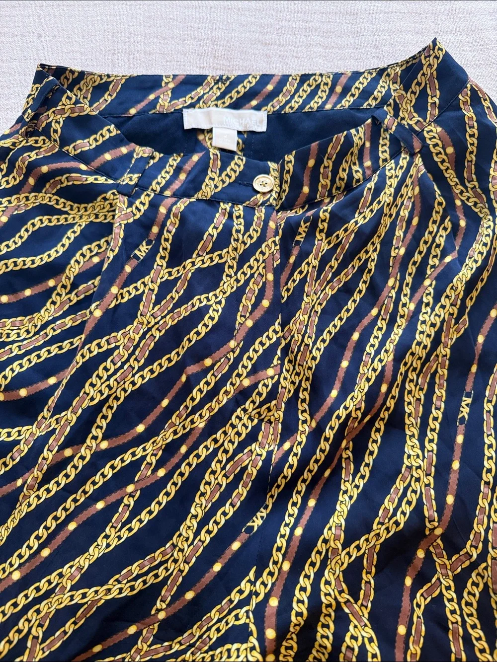 Wide-Leg Chain Print Pants in Navy and Gold